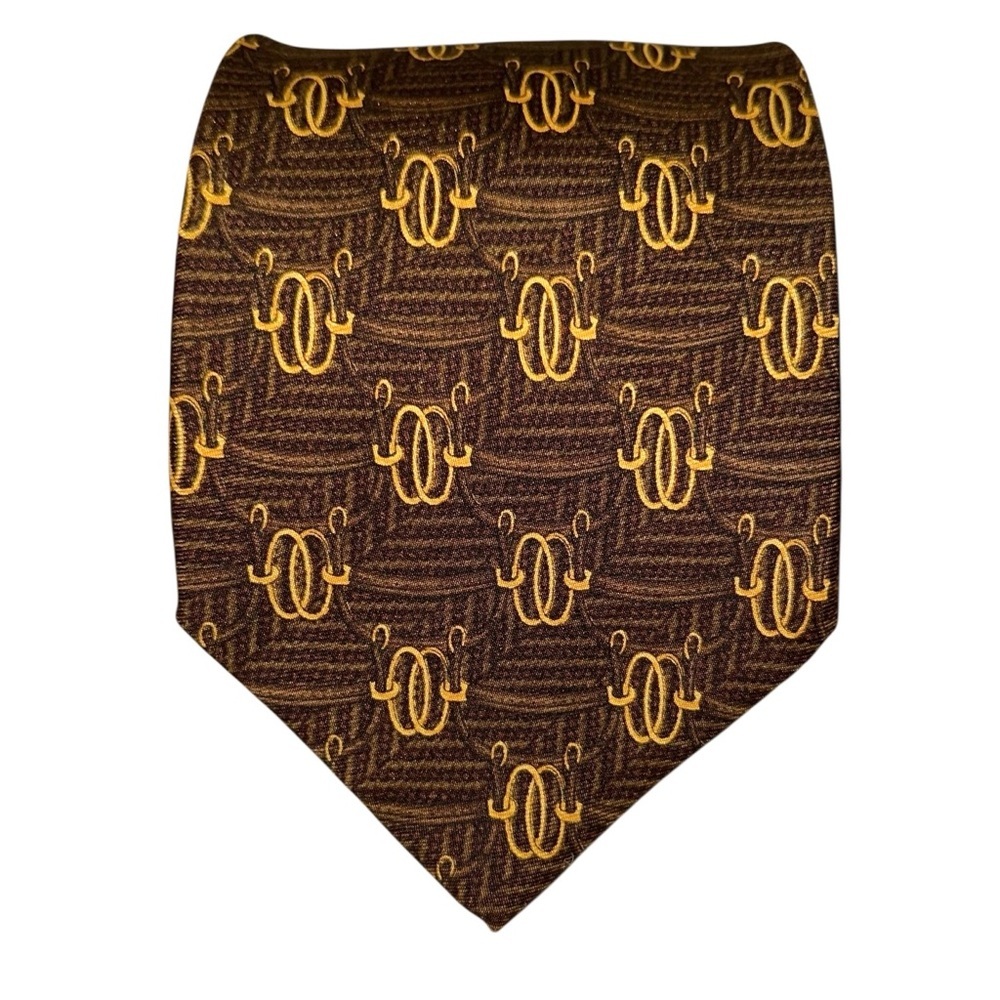Brooks Brothers Makers Tie Silk Brown Gold Equestrian Bridle 59x3.5” USA ~ VTG